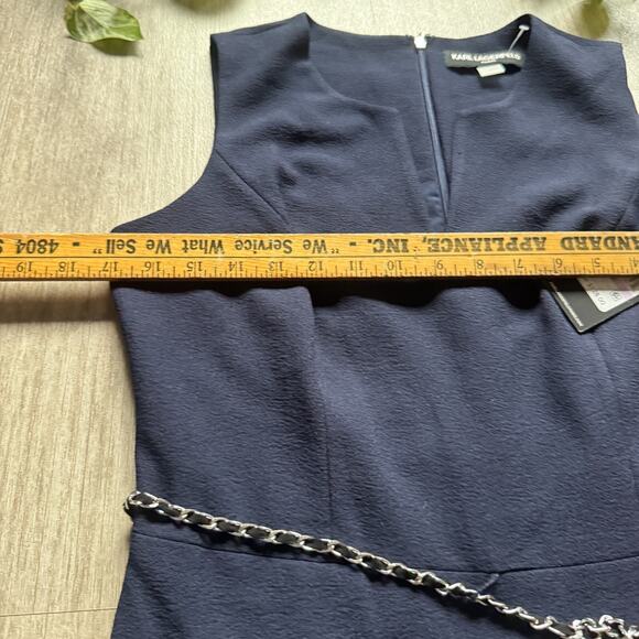 Karl Lagerfeld Paris Navy Sleeveless Dress Size 6 Ruffle Hem Chain Belt NWT $128 - Picture 6 of 7